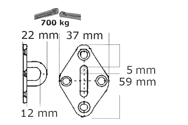 Augplatte Diamantform mit Bügel INOX
