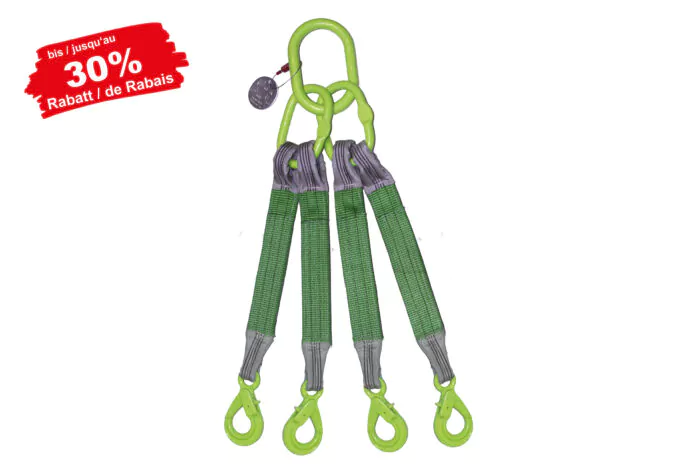 Elingue sangle plate 4 brins avec crochet de charge sécurisé