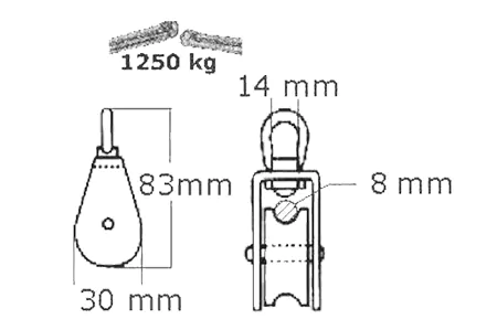 Poulie simple INOX dériveur réa avec emérillon