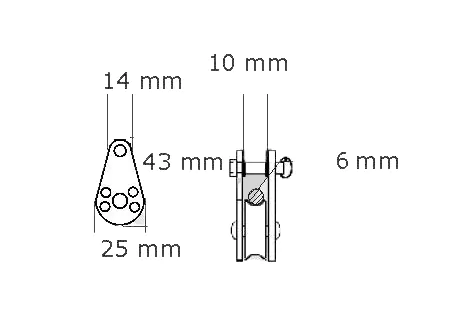 Blockseilrolle einfach INOX mit Nylon-Rolle und Bolzen