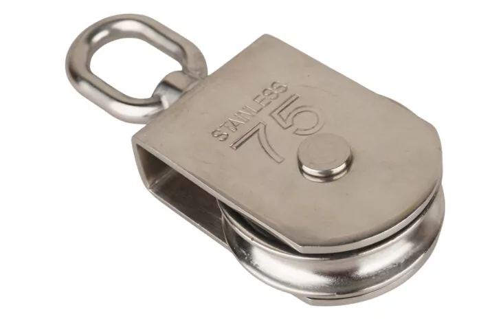 Blockseilrolle einfach INOX Bügel auf Wirbel 75mm